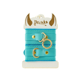 Наручники-браслеты Pecado BDSM, «МИНИ», двуслойный, оригинальная сцепка, натуральная кожа, голубой