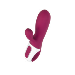 Вибратор с клиторальным стимулятором и подогревом Satisfyer Hot Bunny Connect App, бордовый, 17,5 см