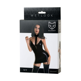 Платье с чокером Glossy Ivy из материала Wetlook, черное, L