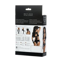 Комплект Glossy HALLE из материала Wetlook (топ, мини-шорты и перчатки), черный, L