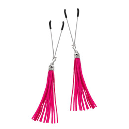 Зажимы на соски Pecado BDSM, «Вилки», с кисточками из замши, металл, фуксия