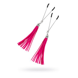 Зажимы на соски Pecado BDSM, «Вилки», с кисточками из замши, металл, фуксия