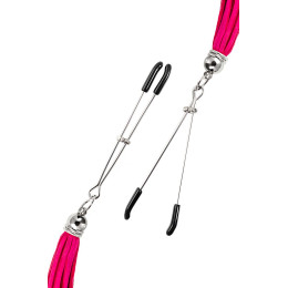 Зажимы на соски Pecado BDSM, «Вилки», с кисточками из замши, металл, фуксия