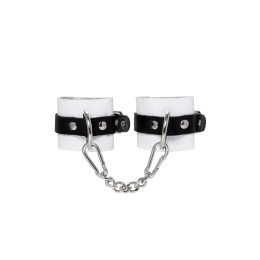 Наручники Pecado BDSM, мягкие, с одним ремешком с люверсами, натуральная кожа, бело-чёрные
