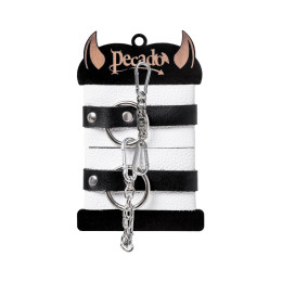 Наручники Pecado BDSM, мягкие, с одним ремешком с люверсами, натуральная кожа, бело-чёрные