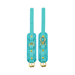 Оковы Pecado BDSM, «МИНИ» двуслойный, оригинальная сцепка, натуральная кожа, голубой