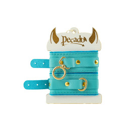 Оковы Pecado BDSM, «МИНИ» двуслойный, оригинальная сцепка, натуральная кожа, голубой