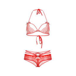Комплект Candy Girl (бюстгальтер, трусики, металлические ушки), кружево, красный, OS