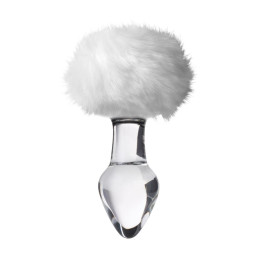 Анальная втулка Sexus Glass, с белым хвостиком, стекло, прозрачная, 14 см, Ø 4 см