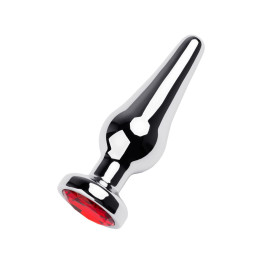 Анальная втулка Metal by TOYFA, металл, серебряная, с красным кристаллом,11 см, Ø 3 см, 125 г