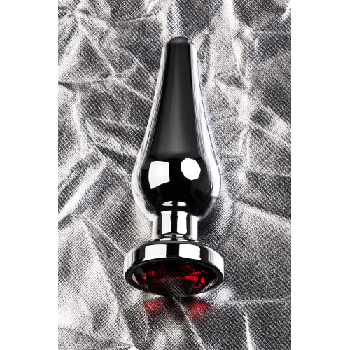 Анальная втулка Metal by TOYFA, металл, серебряная, с красным кристаллом,11 см, Ø 3 см, 125 г