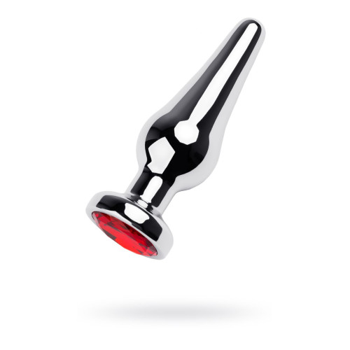 Анальная втулка Metal by TOYFA, металл, серебряная, с красным кристаллом,11 см, Ø 3 см, 125 г