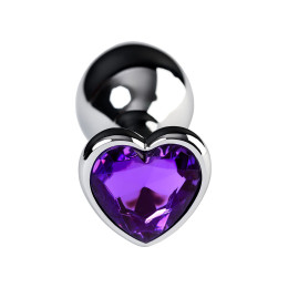 Анальная втулка Metal by TOYFA, металл, серебряная, с фиолетовым кристаллом, 8 см, Ø 3 см, 165 г