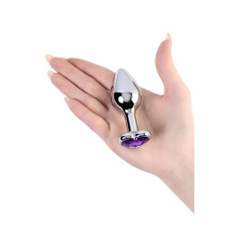 Анальная втулка Metal by TOYFA, металл, серебряная, с фиолетовым кристаллом, 8 см, Ø 3 см, 165 г