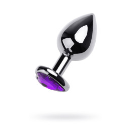 Анальная втулка Metal by TOYFA, металл, серебряная, с фиолетовым кристаллом, 8 см, Ø 3 см, 165 г