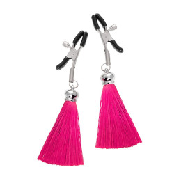 Зажимы на соски Pecado BDSM, «Прищепки», с кисточками из шелка, металл, бордовые