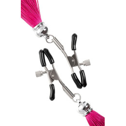 Зажимы на соски Pecado BDSM, «Прищепки», с кисточками из шелка, металл, бордовые