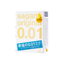 Презервативы Sagami, original 0.01, полиуретан, EXTRA LUB, 2 шт.