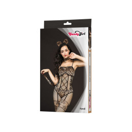 Костюм кошки Candy Girl Kandi (костюм-сетка,топ,трусы с хвостом,чокер,головной убор), черный,OS