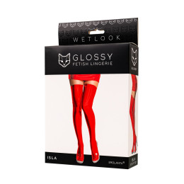 Чулки Glossy Isla из материала Wetlook, красный, M