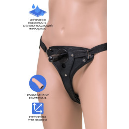 Трусики для страпона RealStick Strap-On Emery c TPR насадкой, экокожа, черные