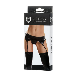 Комплект Glossy ALMIRA из материала Wetlook (пояс с пажами для чулок и трусики), черный, M
