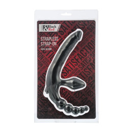 Безремневой страпон Black&Red by TOYFA с вибропулей, силикон, черный, 35 см