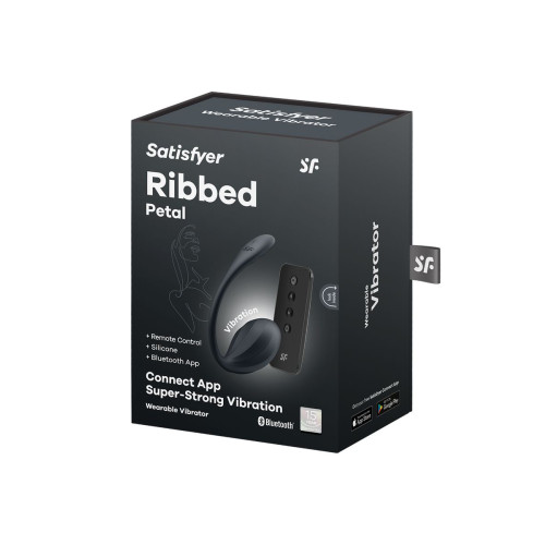 Виброяйцо Satisfyer Ribbed Petal Connect App с пультом ДУ, черное, 7,8 см