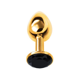 Анальная втулка Metal by TOYFA, металл, золотая, с черным кристаллом, 7,5 см, Ø 3 см, 145 г