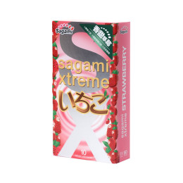 Презервативы Sagami, xtreme, strawberry, латекс, 19 см, 5,2 см, 10 шт.