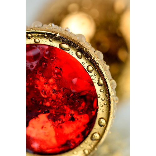 Анальная втулка Metal by TOYFA, металл, золотая, с красным кристаллом, 8 см, Ø 3,4 см, 85 г