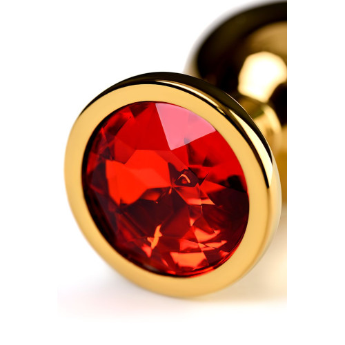 Анальная втулка Metal by TOYFA, металл, золотая, с красным кристаллом, 8 см, Ø 3,4 см, 85 г