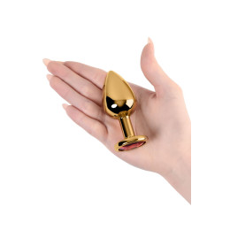 Анальная втулка Metal by TOYFA, металл, золотая, с красным кристаллом, 8 см, Ø 3,4 см, 85 г