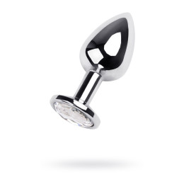 Анальная втулка Metal by TOYFA, металл, серебряная, с кристаллом цвета алмаз, 9,2 см, Ø 4 см, 425 г