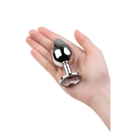 Анальная втулка Metal by TOYFA, металл, серебряная, с кристаллом цвета алмаз, 9,2 см, Ø 4 см, 425 г