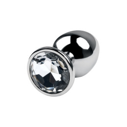 Анальная втулка Metal by TOYFA, металл, серебряная, с кристаллом цвета алмаз, 9,2 см, Ø 4 см, 425 г