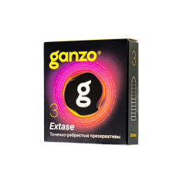 Презервативы Ganzo, extase, латекс, точечные, ребристые, анатомичные, 18 см, 5,2 см, 3 шт.