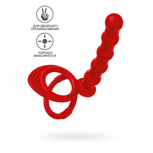 Насадка на пенис для двойного проникновения Black&Red by TOYFA, силикон, красный, 19,5 см