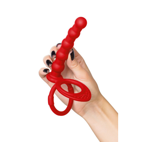 Насадка на пенис для двойного проникновения Black&Red by TOYFA, силикон, красный, 19,5 см