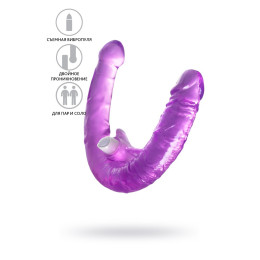 Фаллоимитатор двусторонний с вибропулей TOYFA Basic Double Dildo, TPR, фиолетовый, 35 см