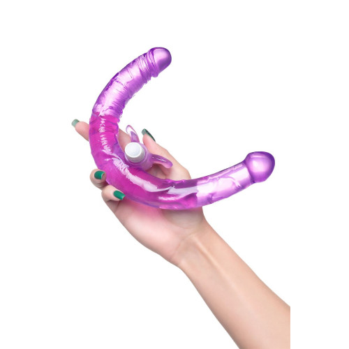 Фаллоимитатор двусторонний с вибропулей TOYFA Basic Double Dildo, TPR, фиолетовый, 35 см