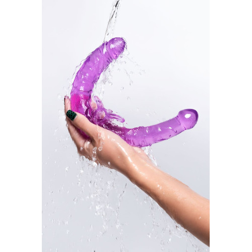 Фаллоимитатор двусторонний с вибропулей TOYFA Basic Double Dildo, TPR, фиолетовый, 35 см