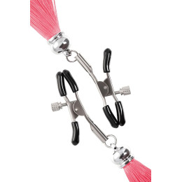 Зажимы на соски Pecado BDSM, «Прищепки», с кисточками из шелка, металл, розовые