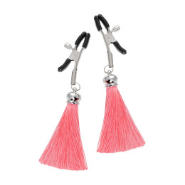 Зажимы на соски Pecado BDSM, «Прищепки», с кисточками из шелка, металл, розовые