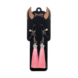 Зажимы на соски Pecado BDSM, «Прищепки», с кисточками из шелка, металл, розовые