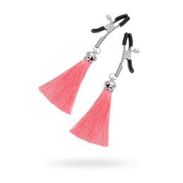 Зажимы на соски Pecado BDSM, «Прищепки», с кисточками из шелка, металл, розовые