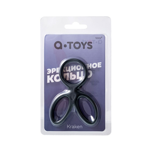 Тройное кольцо на пенис A-Toys by TOYFA KRAKEN, силикон, черный, 10 см