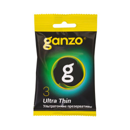 Презервативы Ganzo, ultra thin, ультратонкие, латекс, 18 см, 5,2 см, 3 шт.в пакете Black Edition