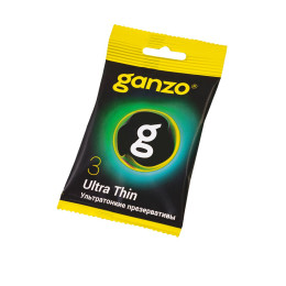 Презервативы Ganzo, ultra thin, ультратонкие, латекс, 18 см, 5,2 см, 3 шт.в пакете Black Edition