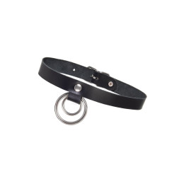Чокер-ошейник Pecado BDSM, кольцо в кольце, натуральная кожа, чёрный